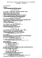 Đề cương và bài tập ôn thi học kì I Tiếng anh lớp 8 - Năm học 2015-2016